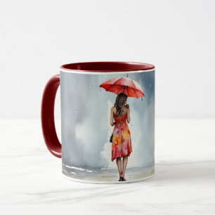 Wasserfarbenladine im Regenschirm Rote Tasse