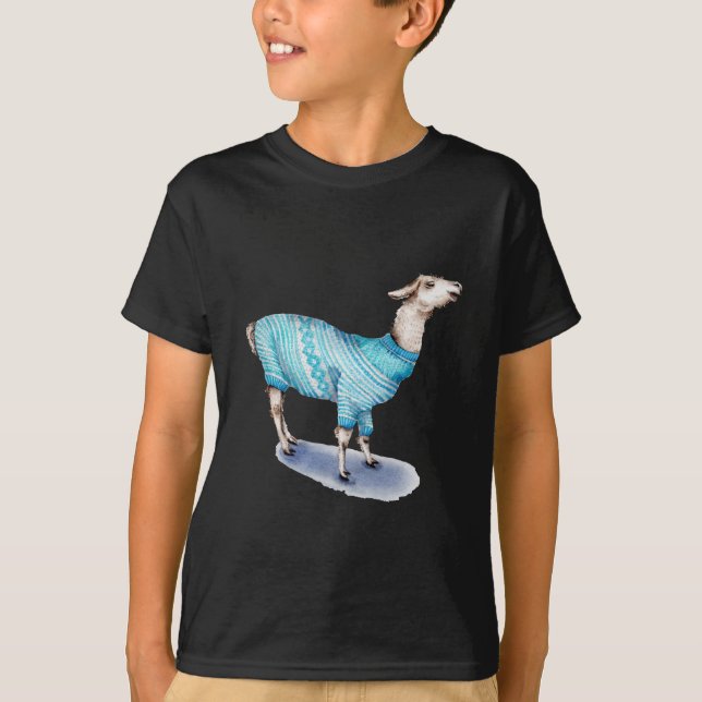Wasserfarbenlama in blauem Pullover (Vorderseite)