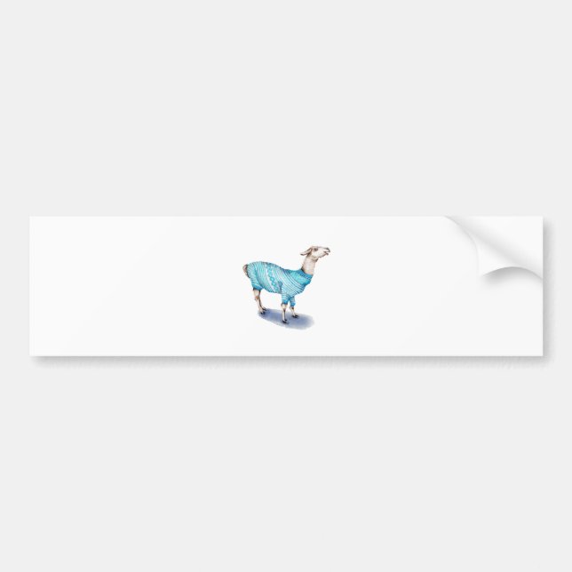 Wasserfarbenlama in blauem Pullover Autoaufkleber (Vorne)