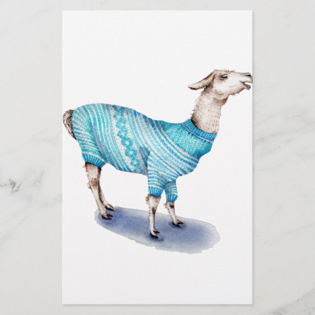 Wasserfarbenlama in blauem Pullover Briefpapier (Vorderseite)
