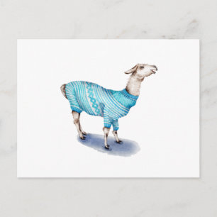 Wasserfarbenlama in blauem Pullover Postkarte