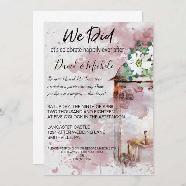 Wasserfarbenlampe & Blume Post Wedding Party Einladung (Vorne/Hinten)