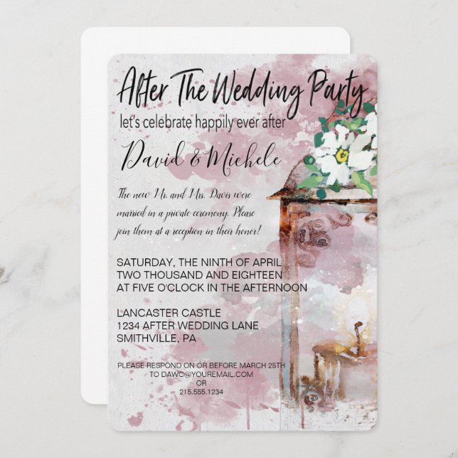 Wasserfarbenlampe nach der Hochzeitsfeier Einladung (Vorne/Hinten)