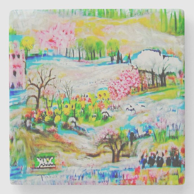 Wasserfarbenlandschaft 2 steinuntersetzer (Vorderseite)