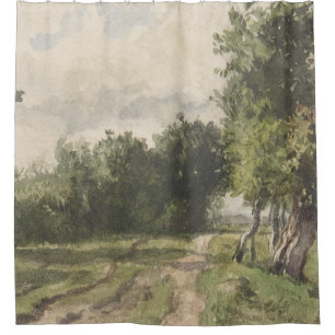 Wasserfarbenlandschaft des Weges - Konstanter Troy Duschvorhang