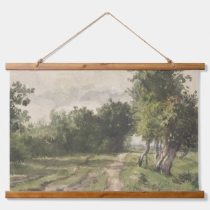 Wasserfarbenlandschaft des Weges - Konstanter Troy Wandteppich Mit Holzrahmen