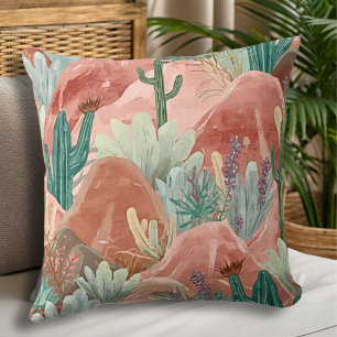 Wasserfarbenlandschaft Desert Bloom Canyon Kissen