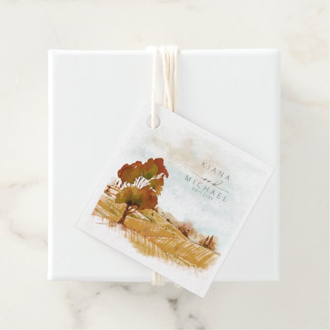 Wasserfarbenlandschaft Hochzeitsreise Herbst Gold- Geschenkanhänger (Beispiel)