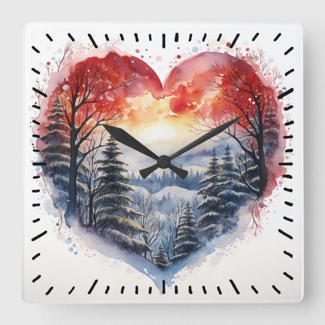 Wasserfarbenlandschaft Quadratische Wanduhr (Vorderseite)