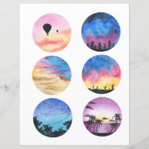 Wasserfarbenlandschaft zum Ausschneiden und Abkoll