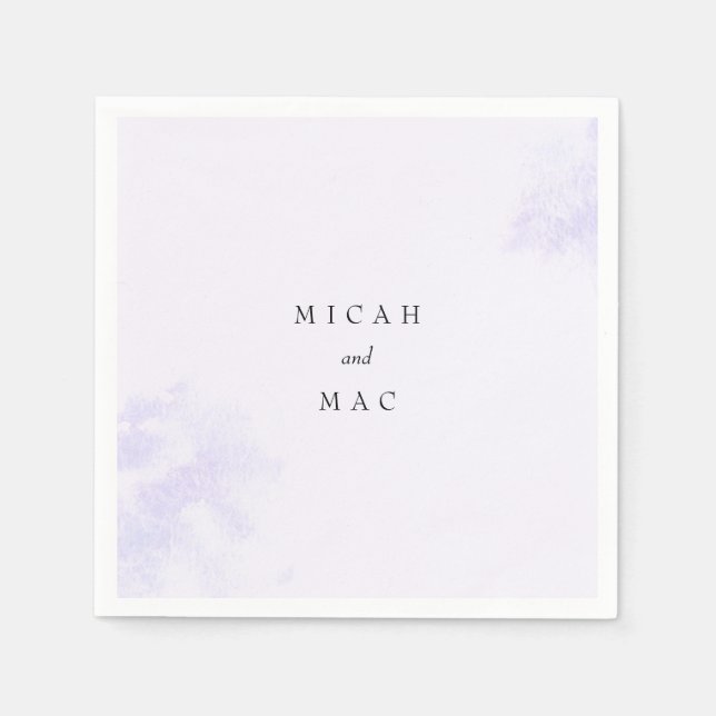 Wasserfarbenlavender Splash-Namen Hochzeit Serviette (Vorderseite)