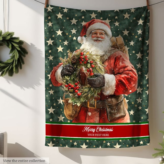 Wasserfarbenleder mit Vintagem Weihnachtsmann Fleecedecke (Watercolor Blanket with Vintage Santa Claus)