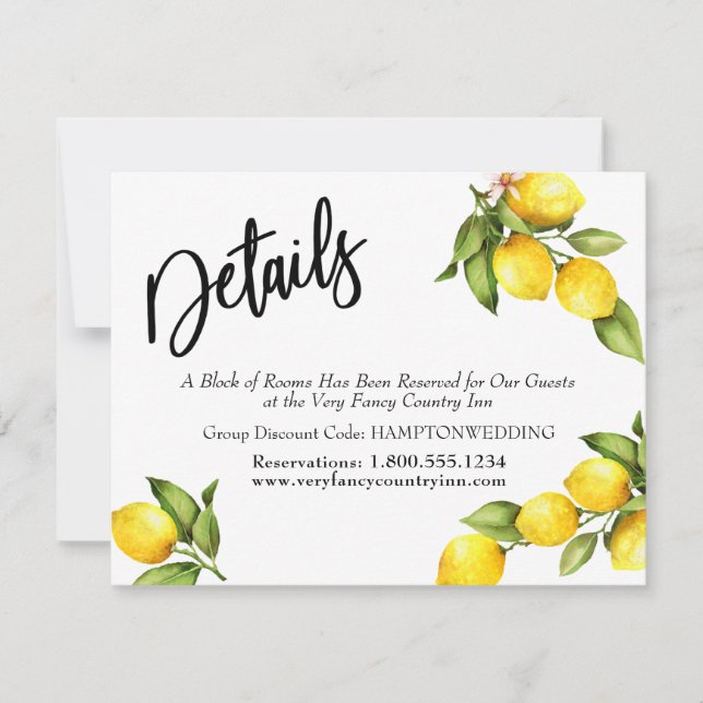 Wasserfarbenlemonen Hochzeitdetails - Typografie Save The Date (Vorderseite)