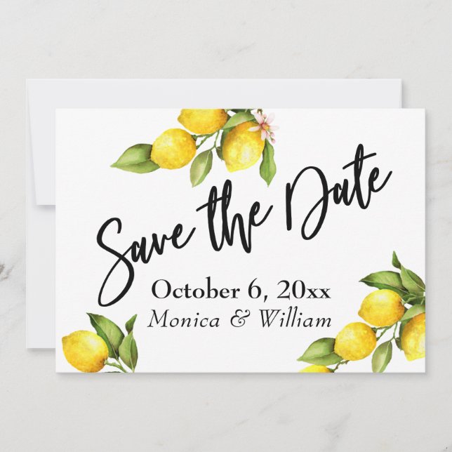 Wasserfarbenlemonen Save the Date Typografie (Vorderseite)