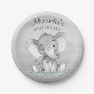 Wasserfarbenlephant Babydusche Pappteller