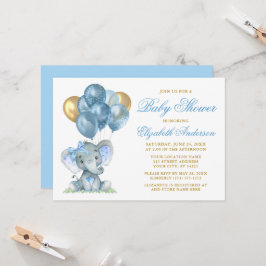 Wasserfarbenlephant Bow Balloons Dusche Blue Gold Einladung