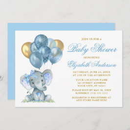 Wasserfarbenlephant Bow Balloons Dusche Blue Gold Einladung