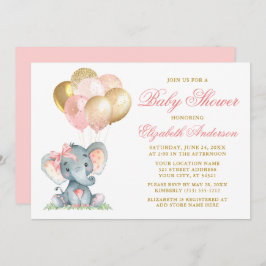Wasserfarbenlephant Bow Balloons Dusche Rosa Gold Einladung