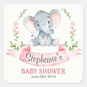 Wasserfarbenlephant Girl Babydusche Quadratischer Aufkleber
