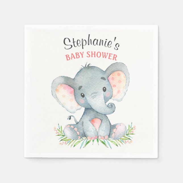 Wasserfarbenlephant Girl Babydusche Serviette (Vorderseite)