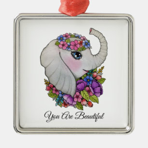 Wasserfarbenlephant mit wilden Blume Ornament Aus Metall