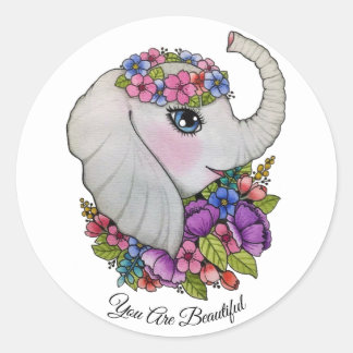 Wasserfarbenlephant mit wilden Blume Runder Aufkleber