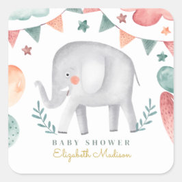Wasserfarbenlephant Niedliche Babydusche Quadratischer Aufkleber