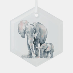 Wasserfarbenlephant Parent Wildlife Tierart Ornament Aus Glas