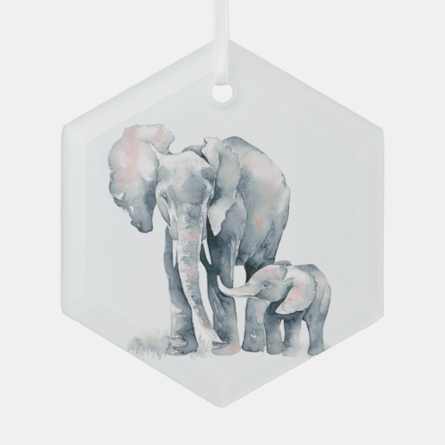 Wasserfarbenlephant Parent Wildlife Tierart Ornament Aus Glas (Vorderseite)