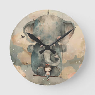 "Wasserfarbenlephant" Runde Wanduhr