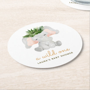 Wasserfarbenlephant Tropical Blätter Babydusche Runder Pappuntersetzer