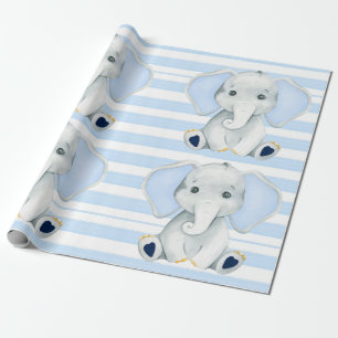 Wasserfarbenlephon mit Blauer Streifen Babydusche Geschenkpapier