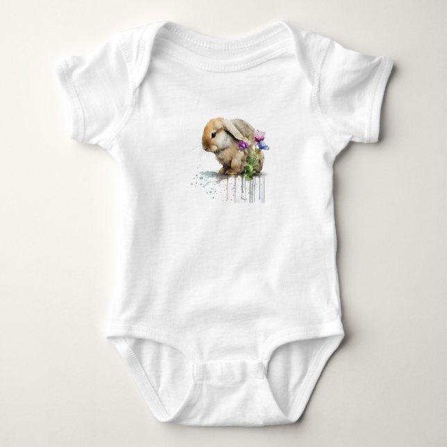 Wasserfarbenlope Bunny Rabbit mit Blume Baby Strampler (Vorderseite)