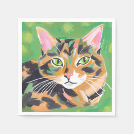 Wasserfarbenmalerei einer Schildpattkatze Serviette