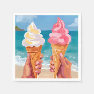 Wasserfarbenmalerei Eiscreme Strand Ozean Serviette