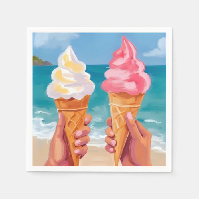 Wasserfarbenmalerei Eiscreme Strand Ozean Serviette (Vorderseite)