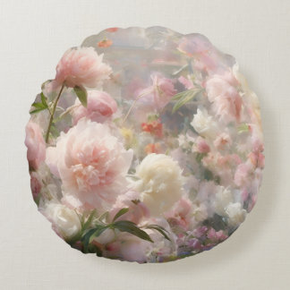 Wasserfarbenmalerei mit weißen und rosa Pfingstro Rundes Kissen