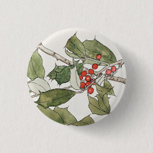 Wasserfarbenmalerei von Stechpalme, Hannah Borger Button