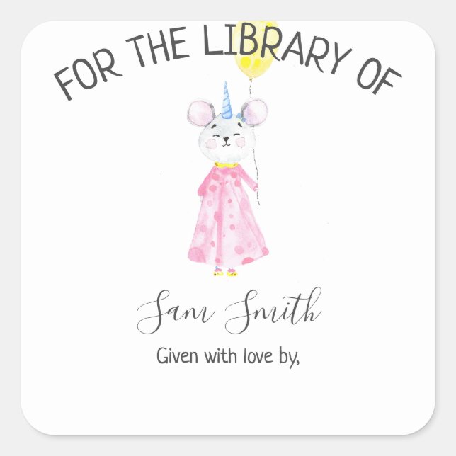 Wasserfarbenmaus - für die Bibliothek Quadratischer Aufkleber (Vorderseite)