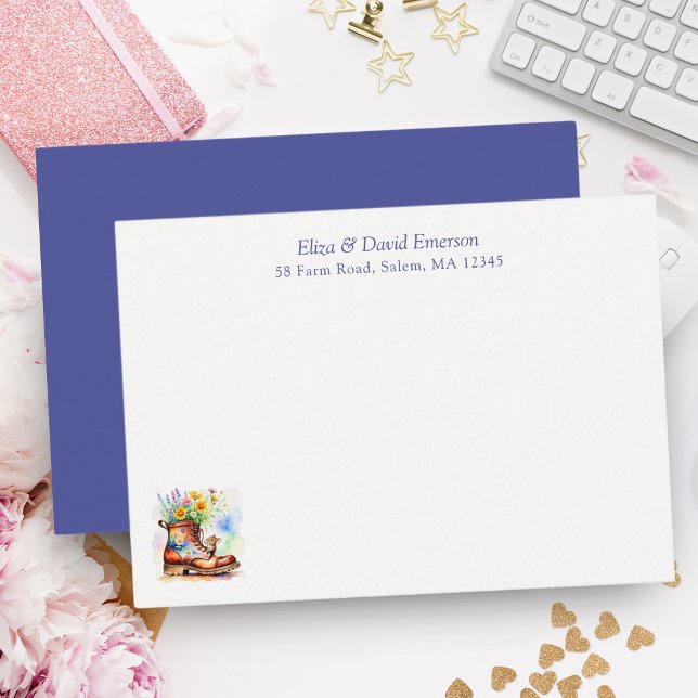 WasserfarbenMaus mit Wildblume-Boot Mitteilungskarte (Drop a note to family, friends or business friends with this sweet personalized boot with Mouse.)