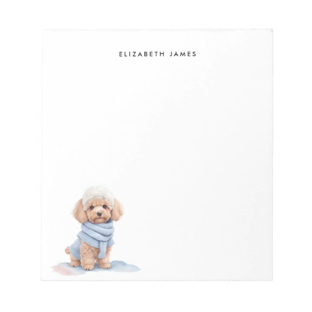 Wasserfarbenminiatur Apricot Poodle Welpenhund Notizblock (Vorderseite)