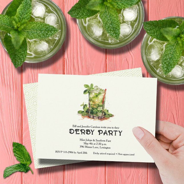 Wasserfarbenminze Julep Derby Einladung (Watercolor Mint Julep Derby Party Invitations)