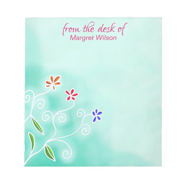 Wasserfarbenminze mit Whimsical-Blume Notepad Notizblock (Vorderseite)