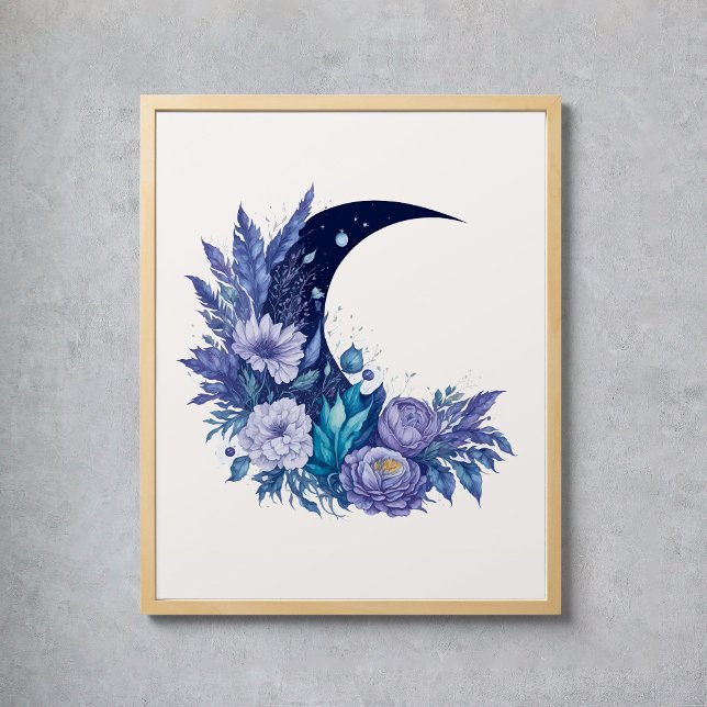 Wasserfarbenmoon Mystische Himmelsblume Lila Poster (Watercolor Moon Mystical Celestial Floral Purple Poster
)