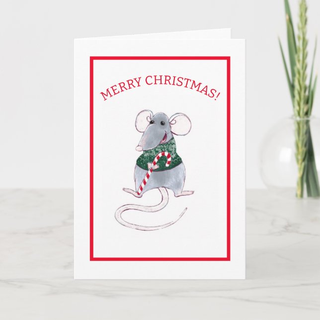 WASSERFARBENMOUSE MIT CANDY CANE (Vorderseite)