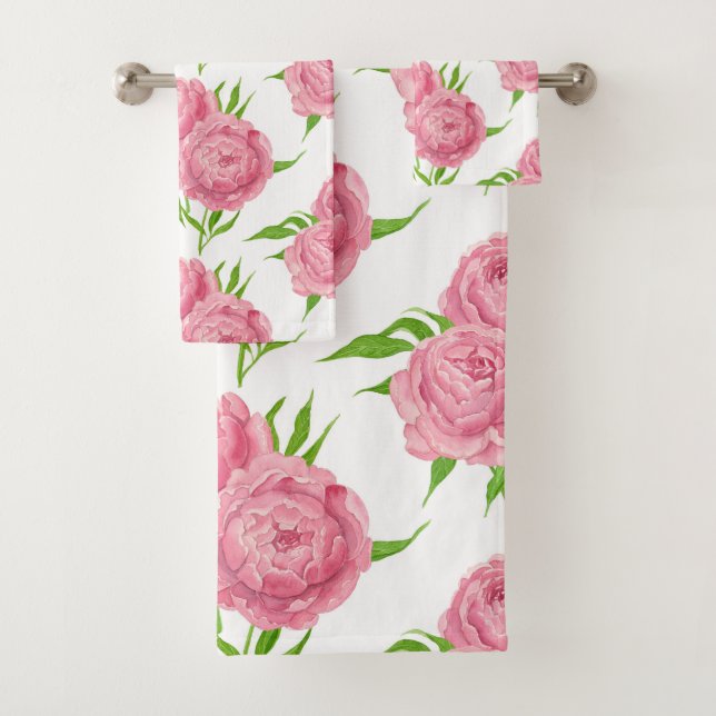 Wasserfarbenmuster aus Peony-Bouquet Badhandtuch Set (Insitu)