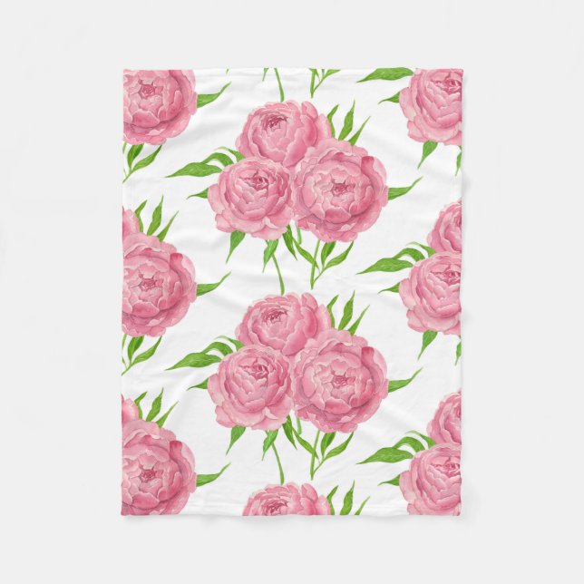 Wasserfarbenmuster aus Peony-Bouquet Fleecedecke (Vorderseite)