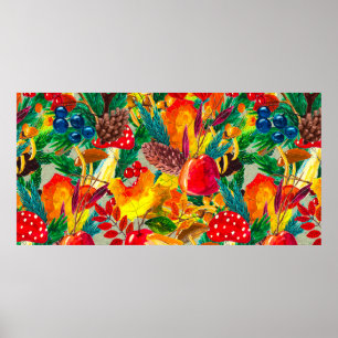 Wasserfarbenmuster im Herbst mit Blätter Poster