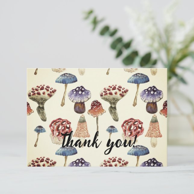 Wasserfarbenmuster mit bunten Pilzen Dankeskarte (Stehend Vorderseite)