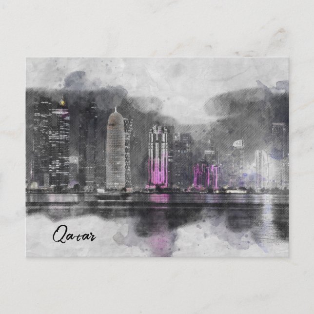 Wasserfarbennacht Katar Postkarte - arabischer Url (Vorderseite)